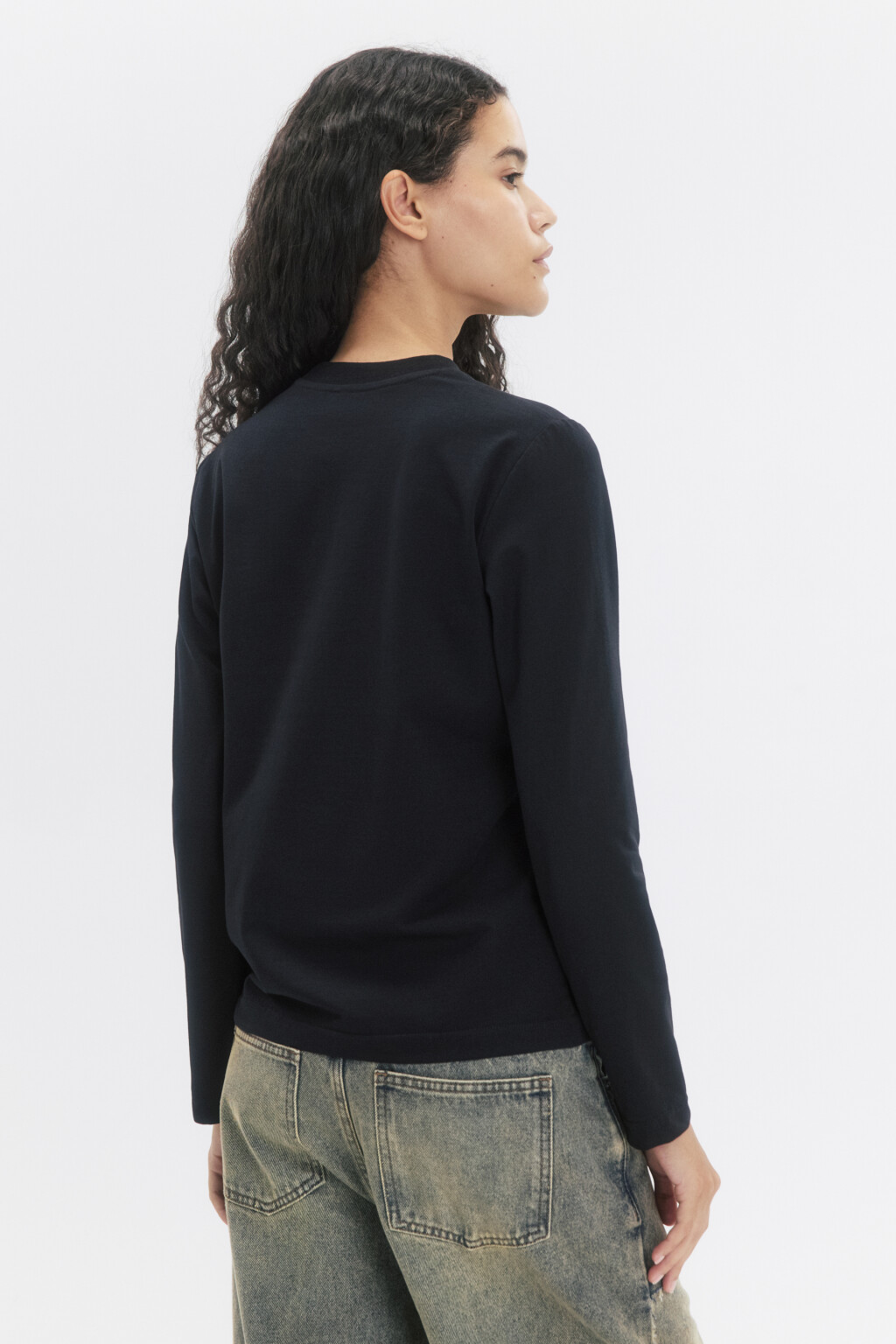 Лонгслив базовый из хлопкового трикотажа - цвет черный - 4
