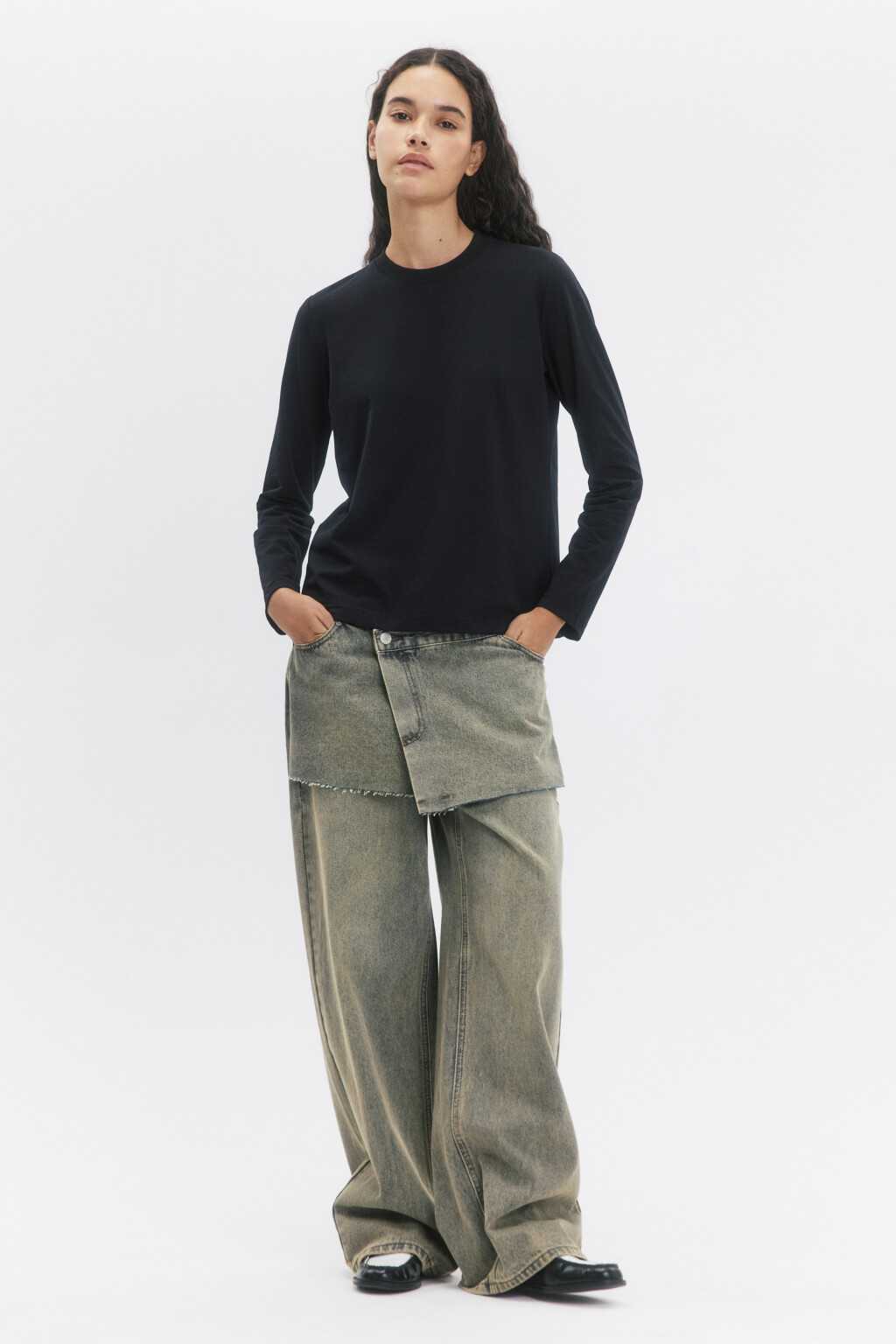 Лонгслив базовый из хлопкового трикотажа - цвет черный - 5