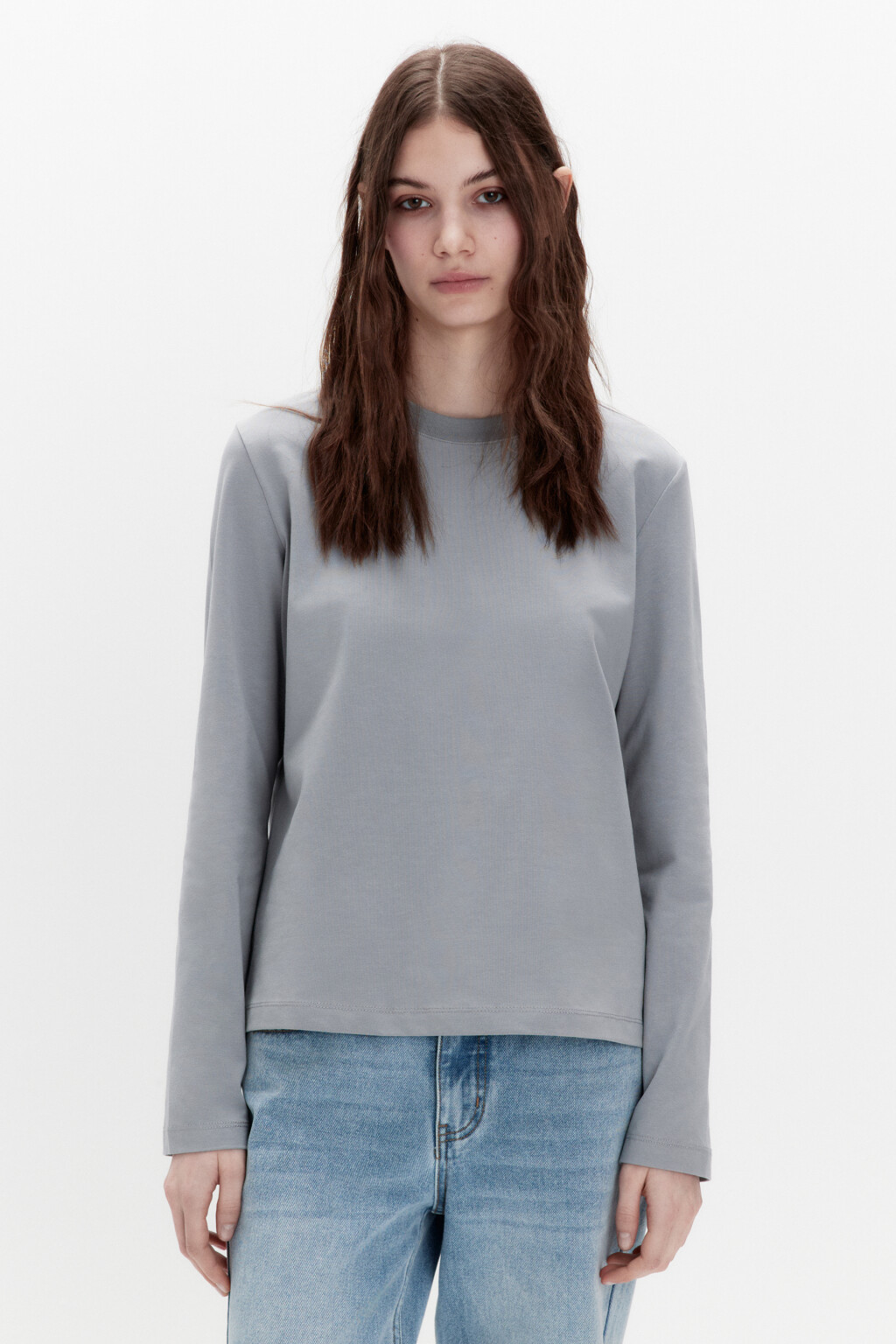 Лонгслив базовый из хлопкового трикотажа - цвет серый - 2