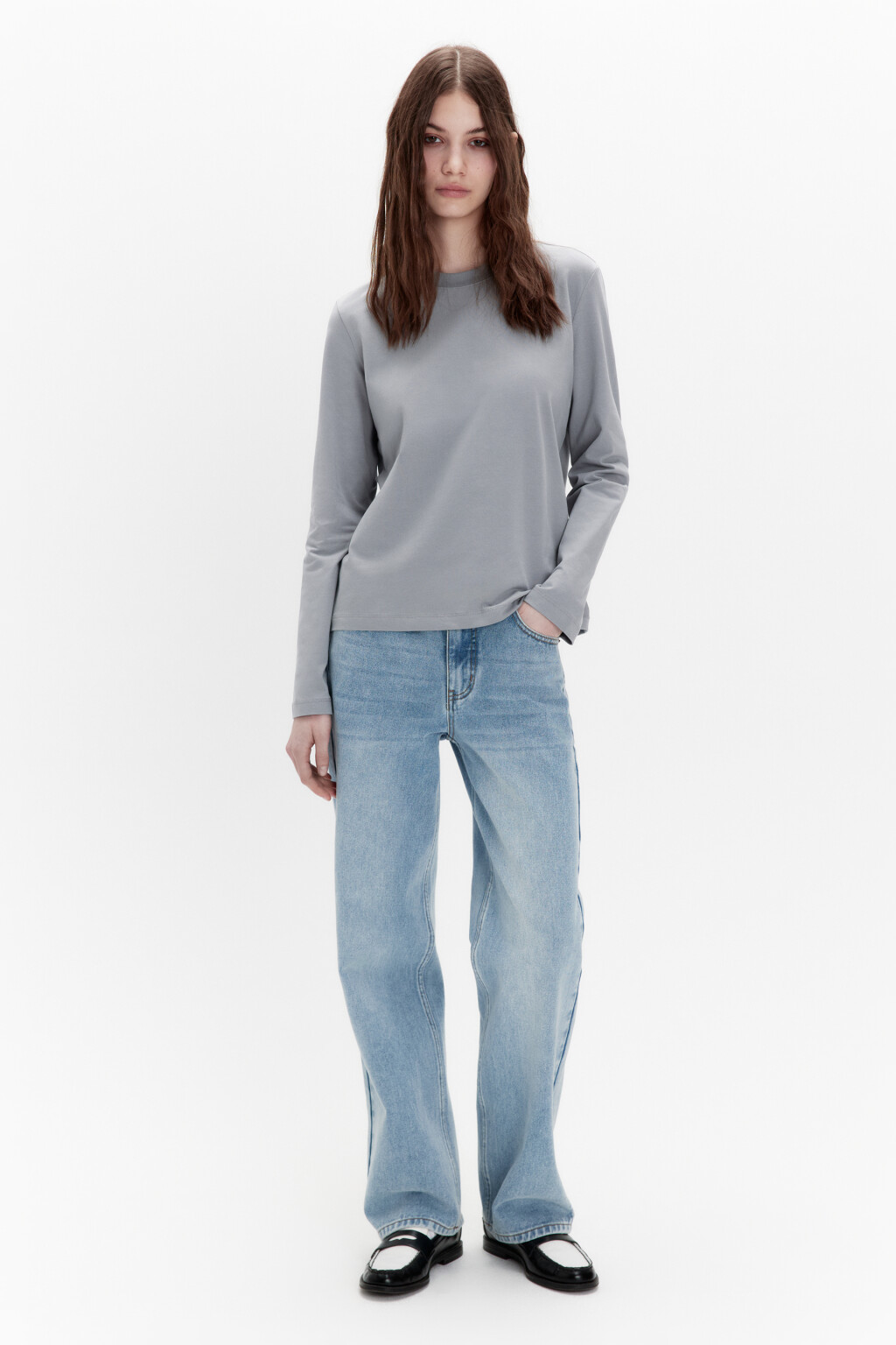 Лонгслив базовый из хлопкового трикотажа - цвет серый - 4