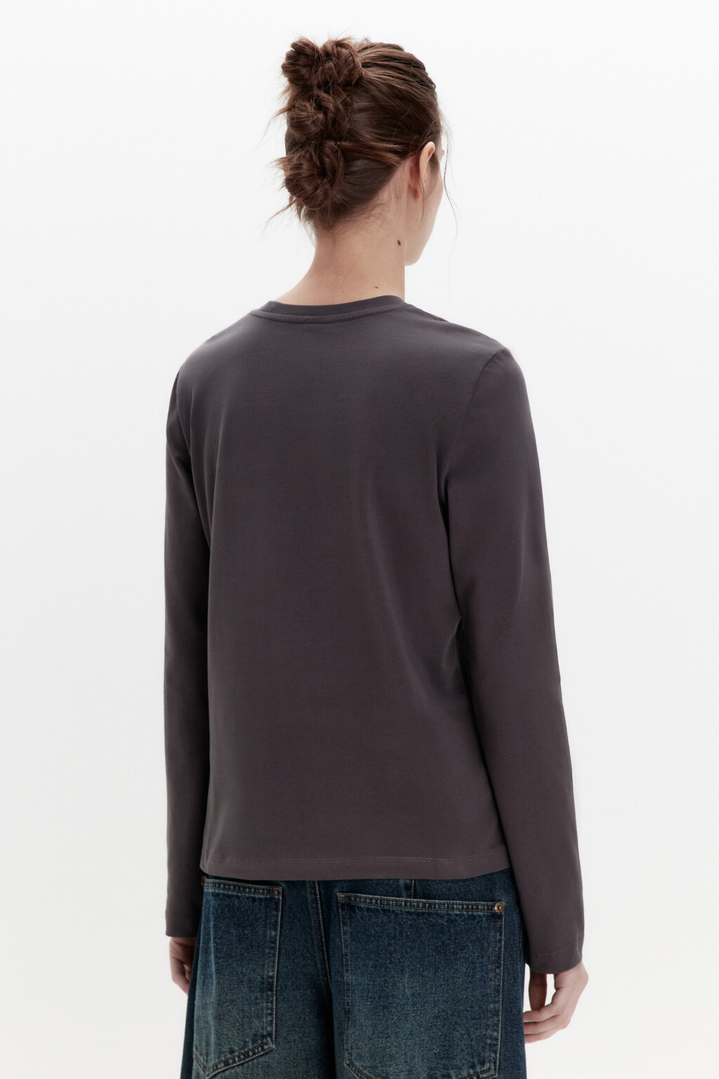 Лонгслив базовый из хлопкового трикотажа - цвет серый - 3