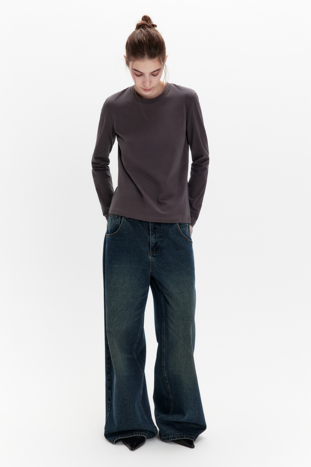 Лонгслив базовый из хлопкового трикотажа - цвет серый - 4