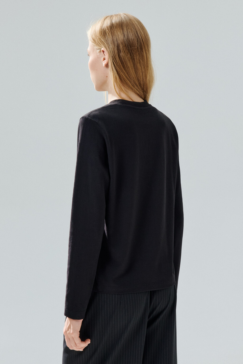 Лонгслив базовый из хлопкового трикотажа - цвет черный - 3