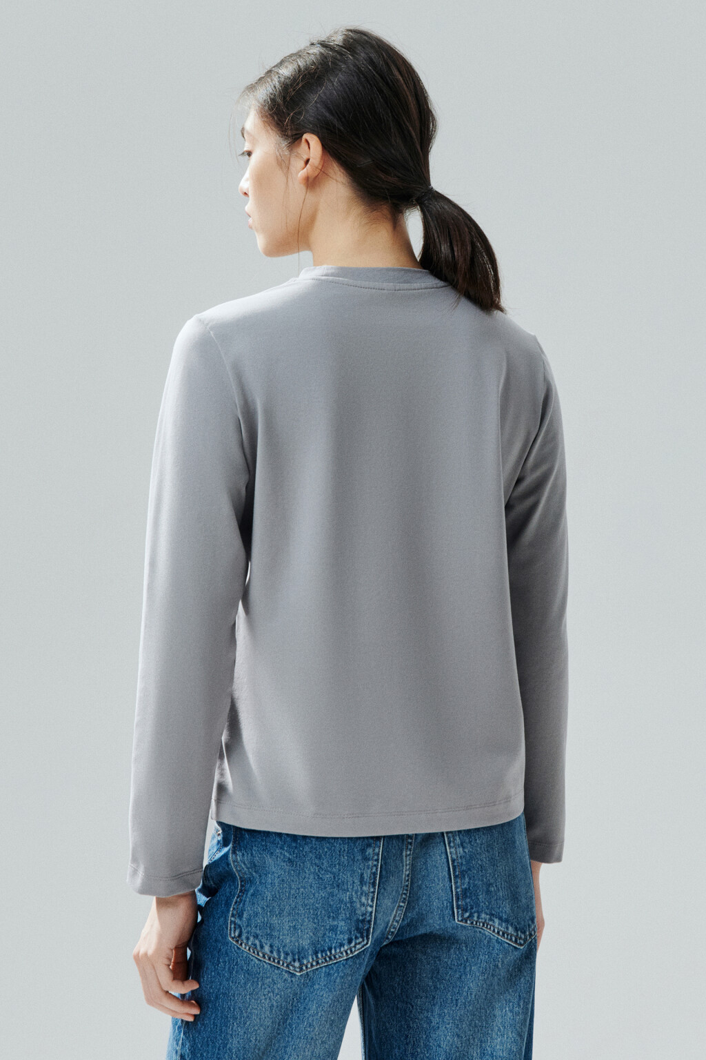 Лонгслив базовый из хлопкового трикотажа - цвет серый - 3
