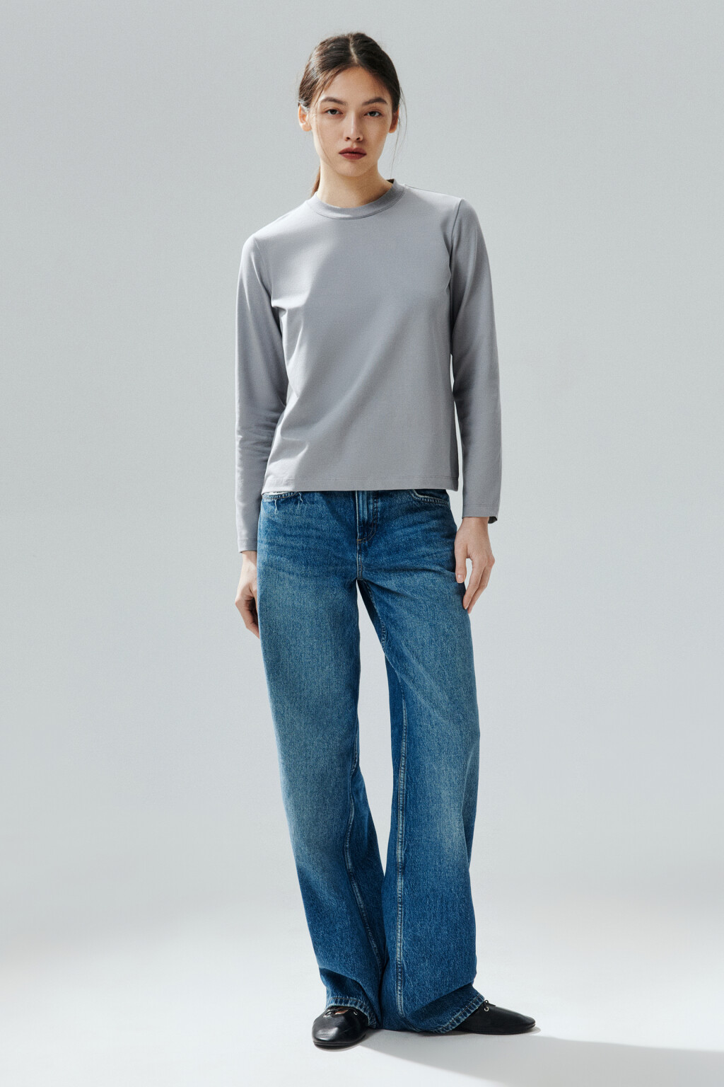 Лонгслив базовый из хлопкового трикотажа - цвет серый - 4