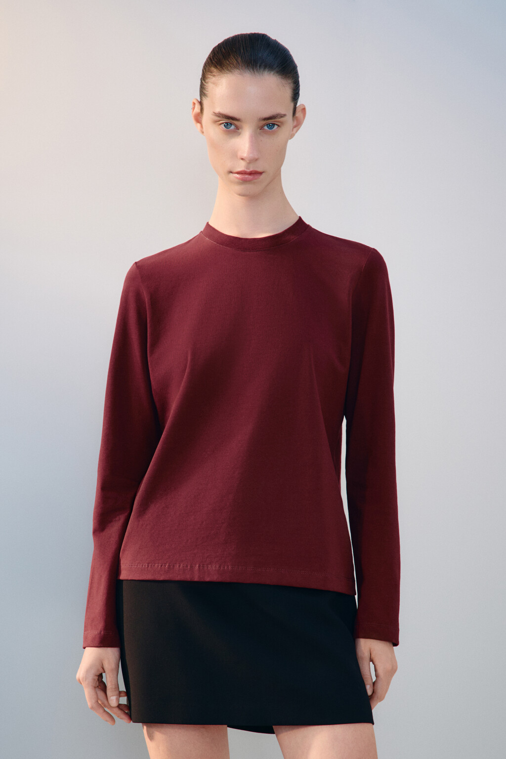 Лонгслив базовый из хлопкового трикотажа - цвет бордовый - 2