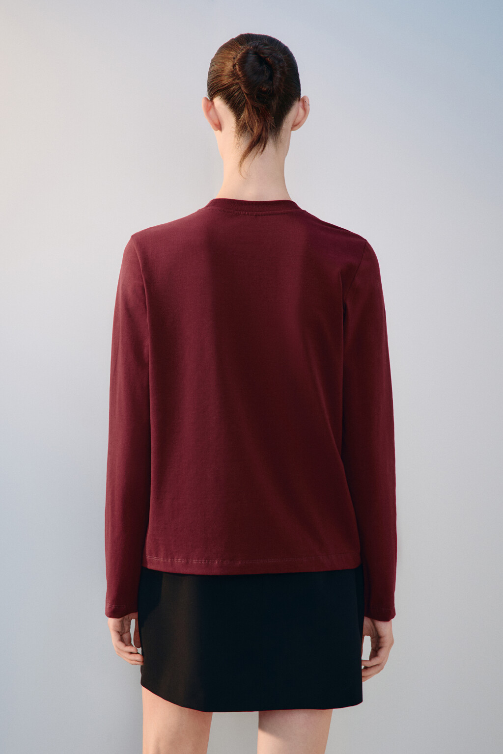 Лонгслив базовый из хлопкового трикотажа - цвет бордовый - 3