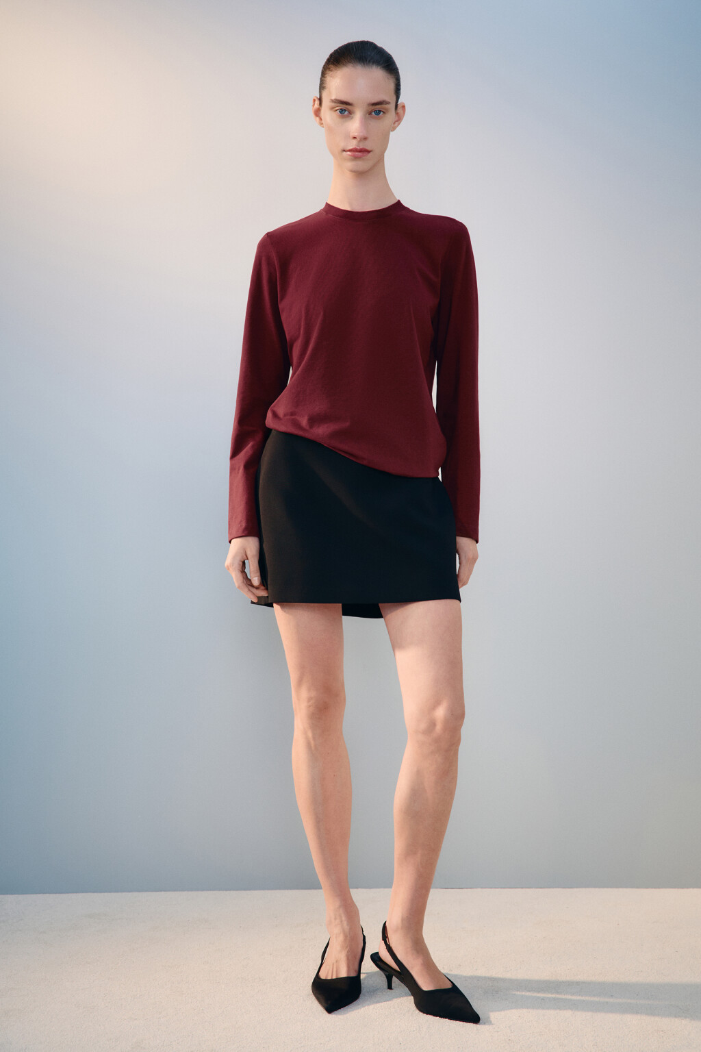 Лонгслив базовый из хлопкового трикотажа - цвет бордовый - 4