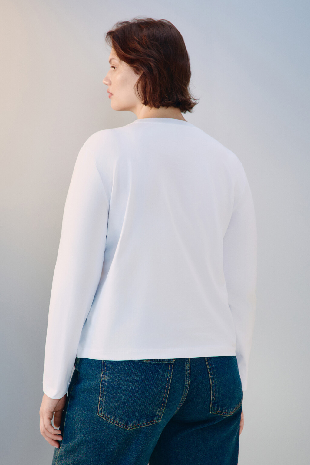 Лонгслив базовый из хлопкового трикотажа - цвет белый - 3