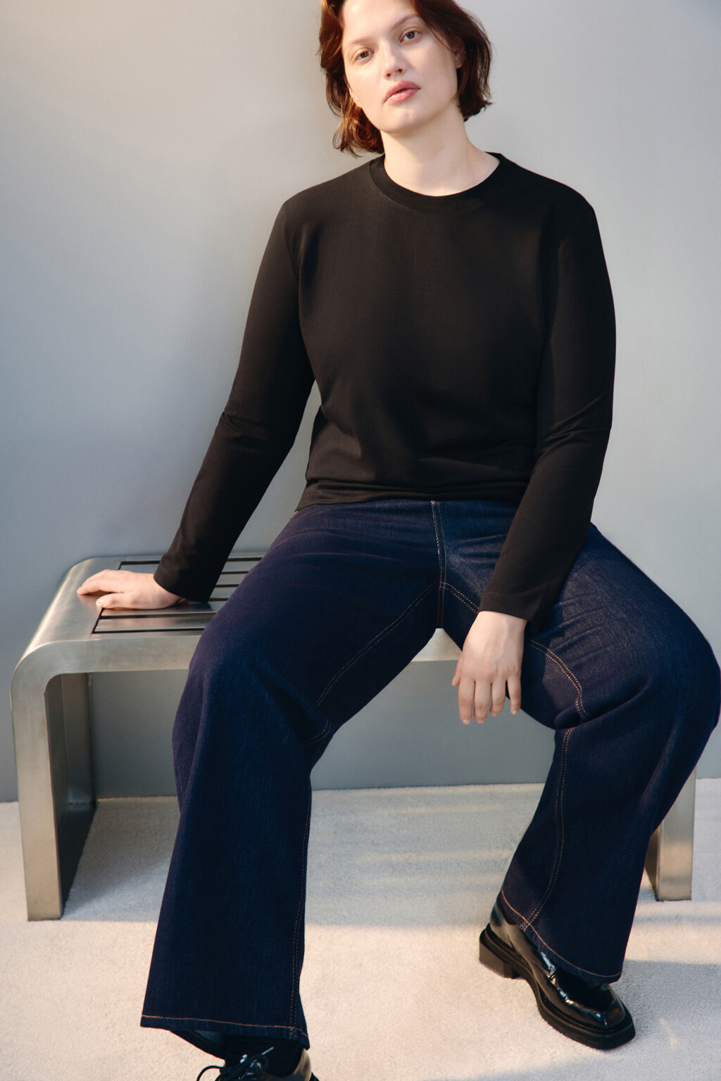 Лонгслив базовый из хлопкового трикотажа - цвет черный - 1