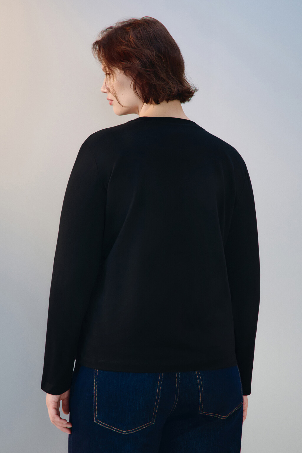 Лонгслив базовый из хлопкового трикотажа - цвет черный - 3