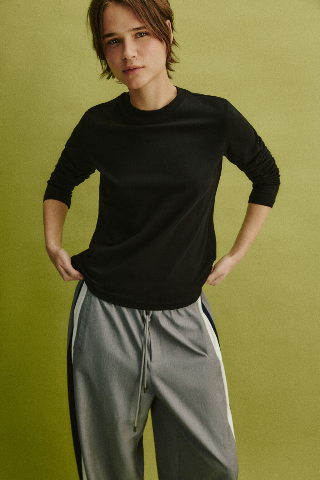 Лонгслив базовый из хлопкового трикотажа - цвет черный - 1