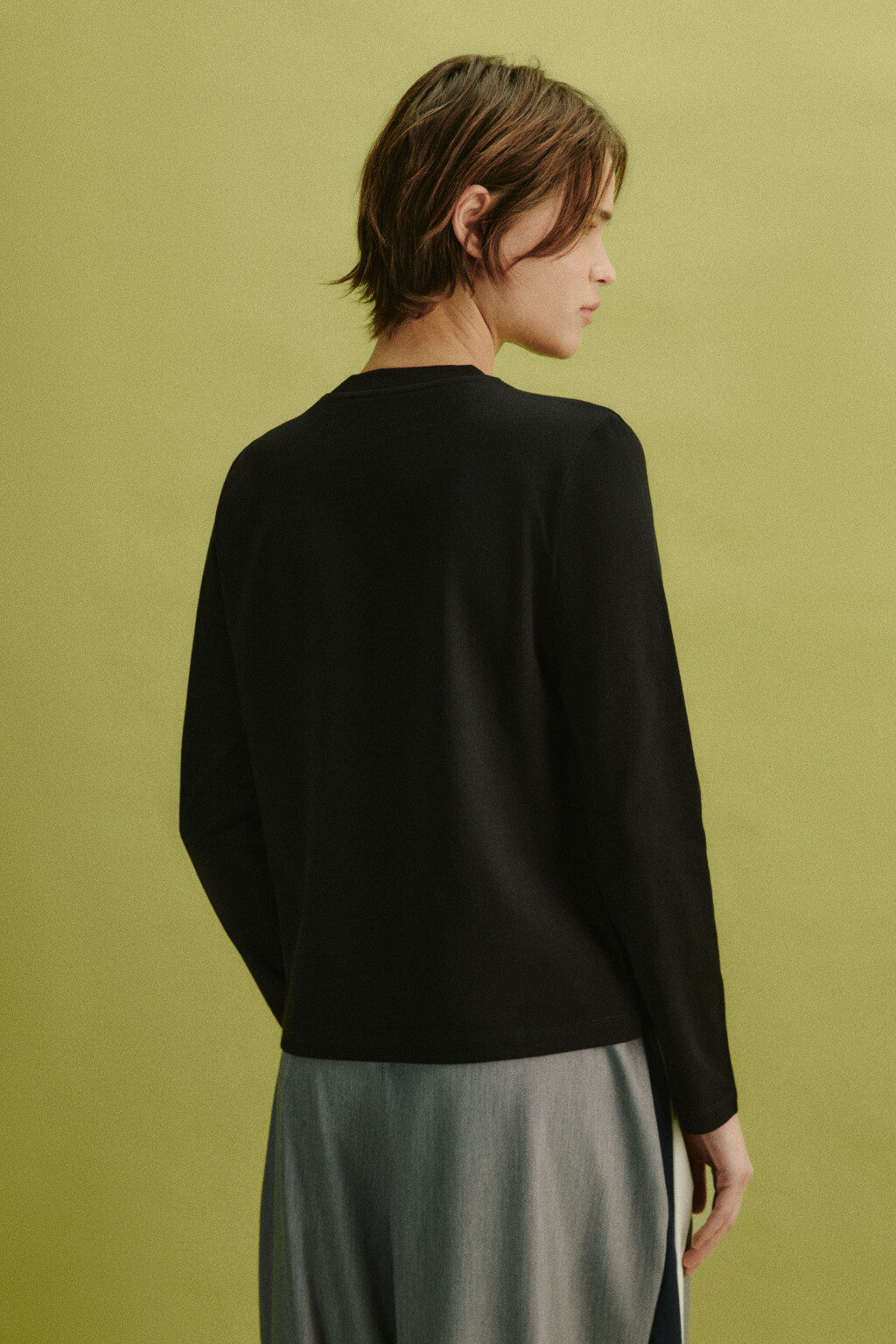 Лонгслив базовый из хлопкового трикотажа - цвет черный - 3