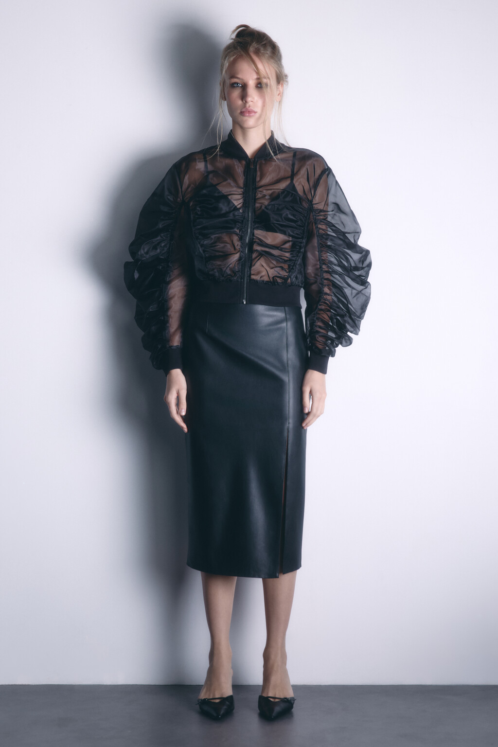 Юбка миди из искусственной кожи с разрезом - цвет черный - 5