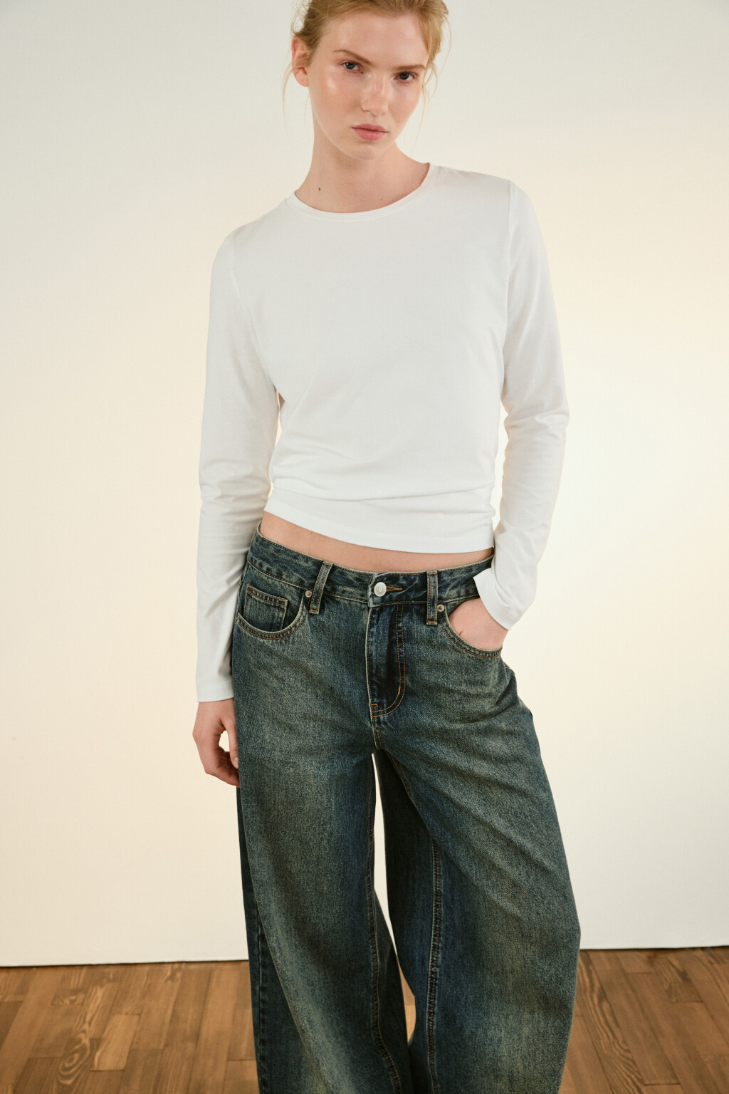 Лонгслив из хлопкового трикотажа - цвет белый - 1