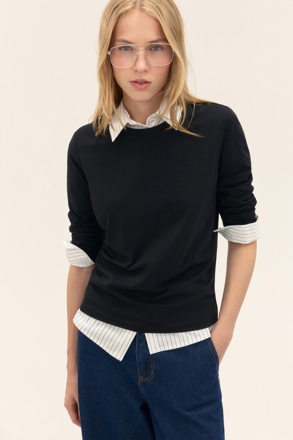 Лонгслив из хлопкового трикотажа - цвет черный - 2