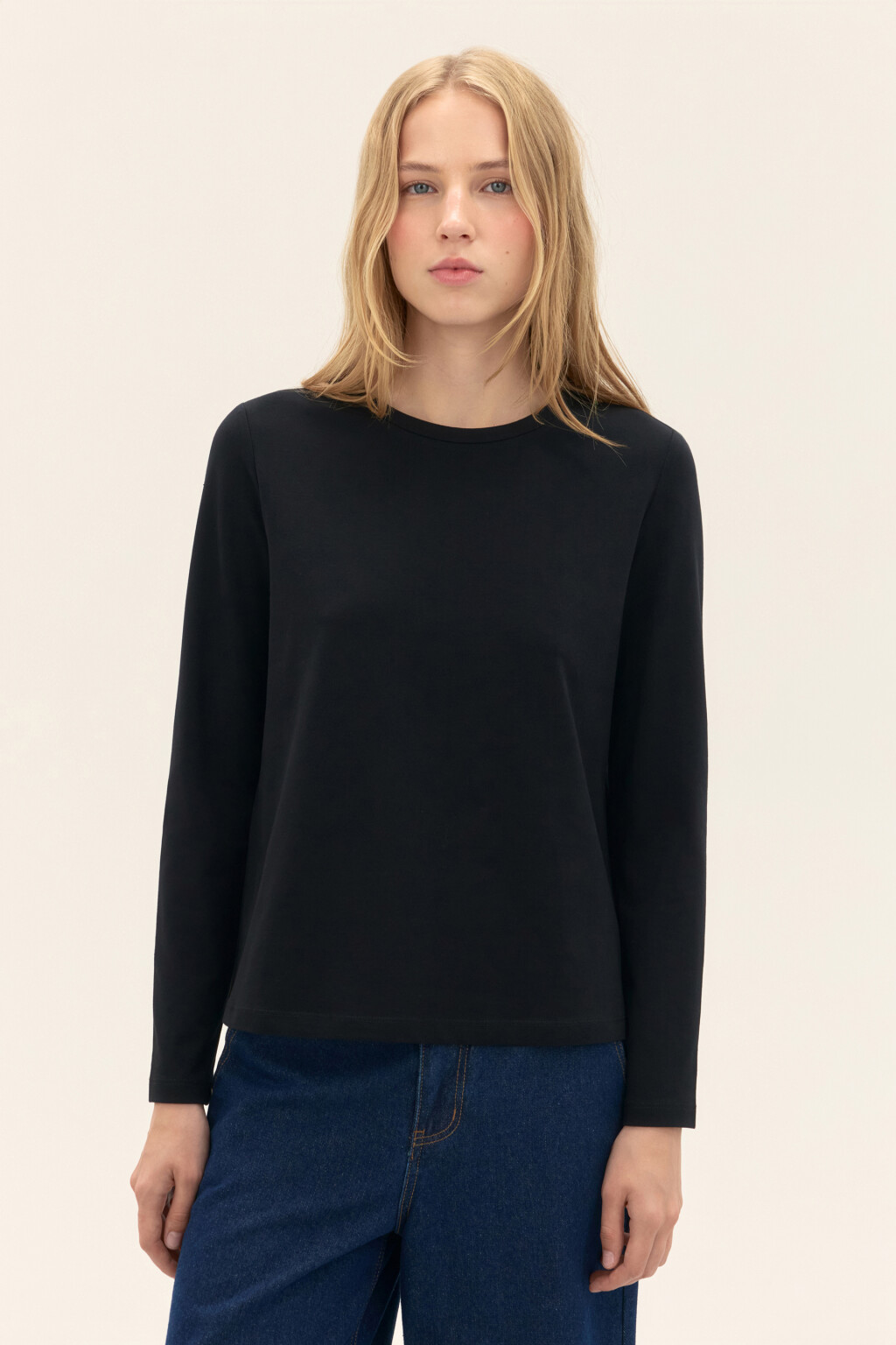 Лонгслив из хлопкового трикотажа - цвет черный - 3