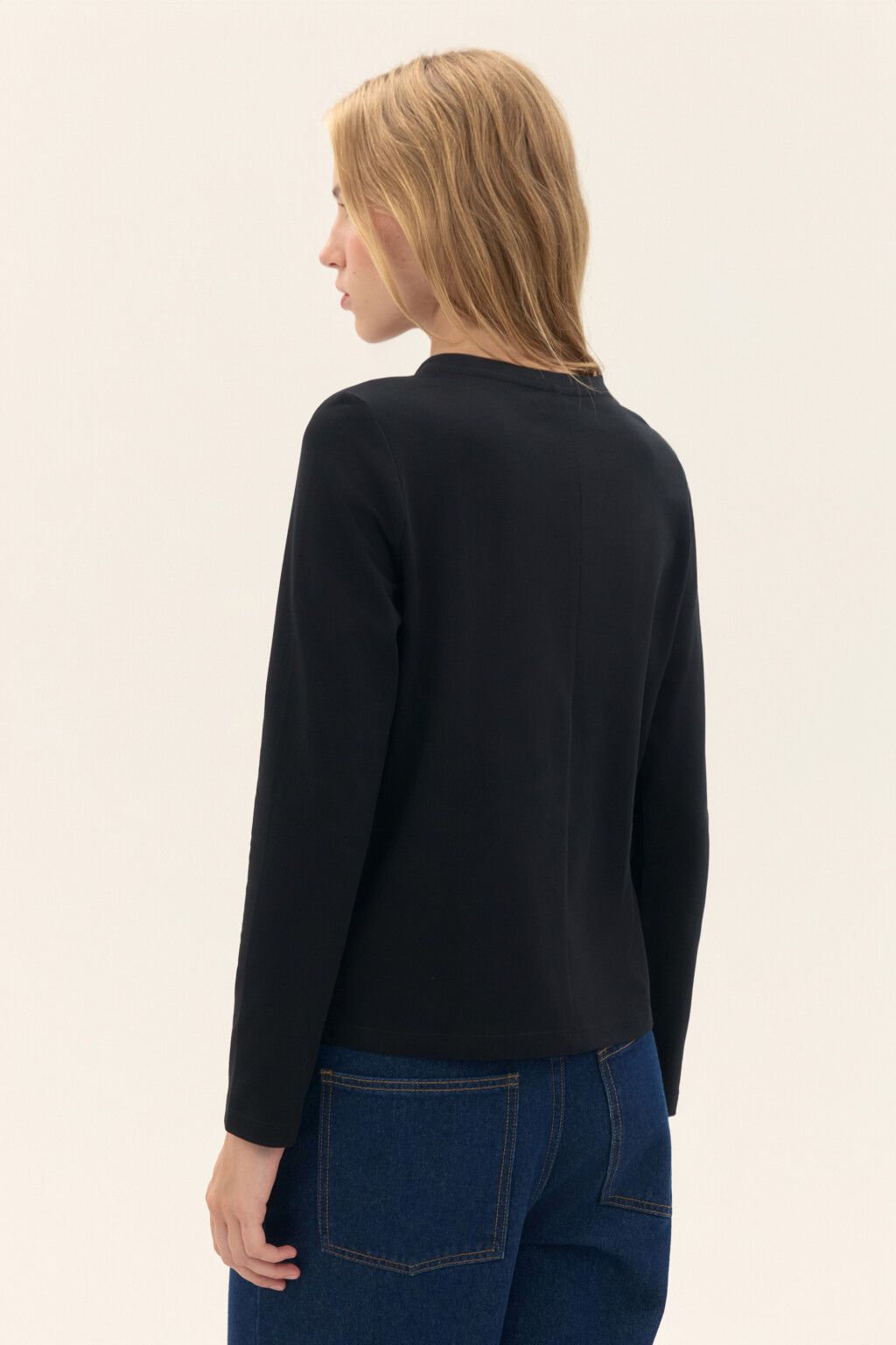 Лонгслив из хлопкового трикотажа - цвет черный - 4