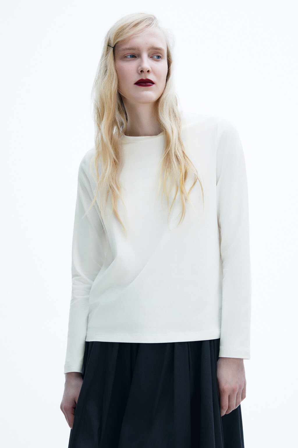 Лонгслив базовый из хлопкового трикотажа - цвет белый - 2