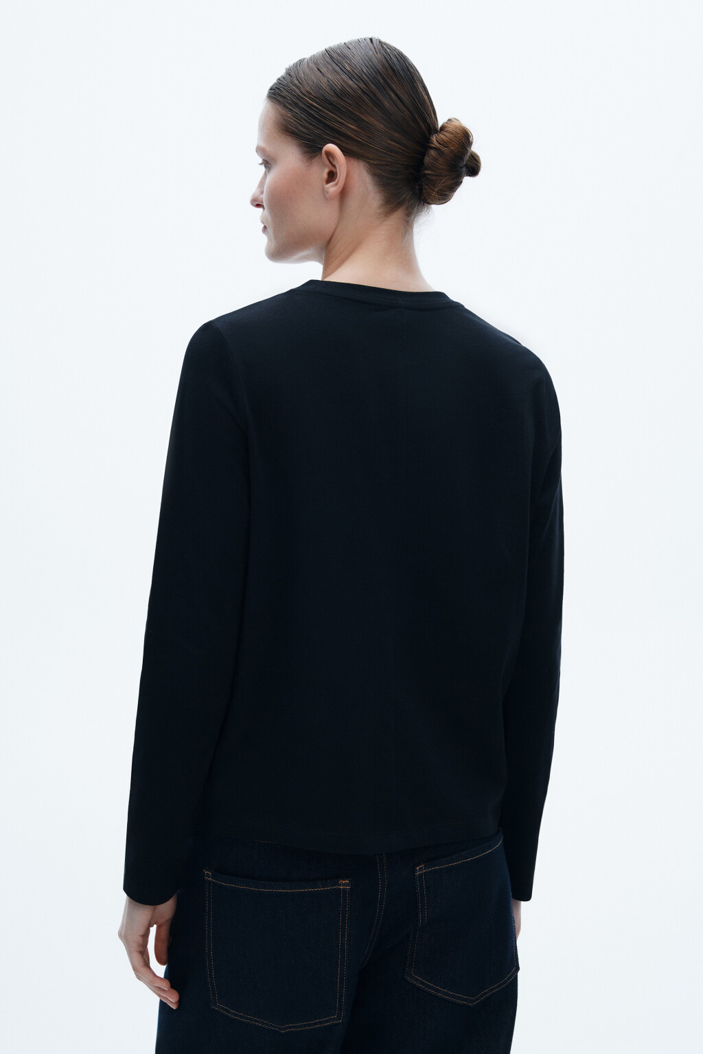 Лонгслив базовый из хлопкового трикотажа - цвет черный - 3