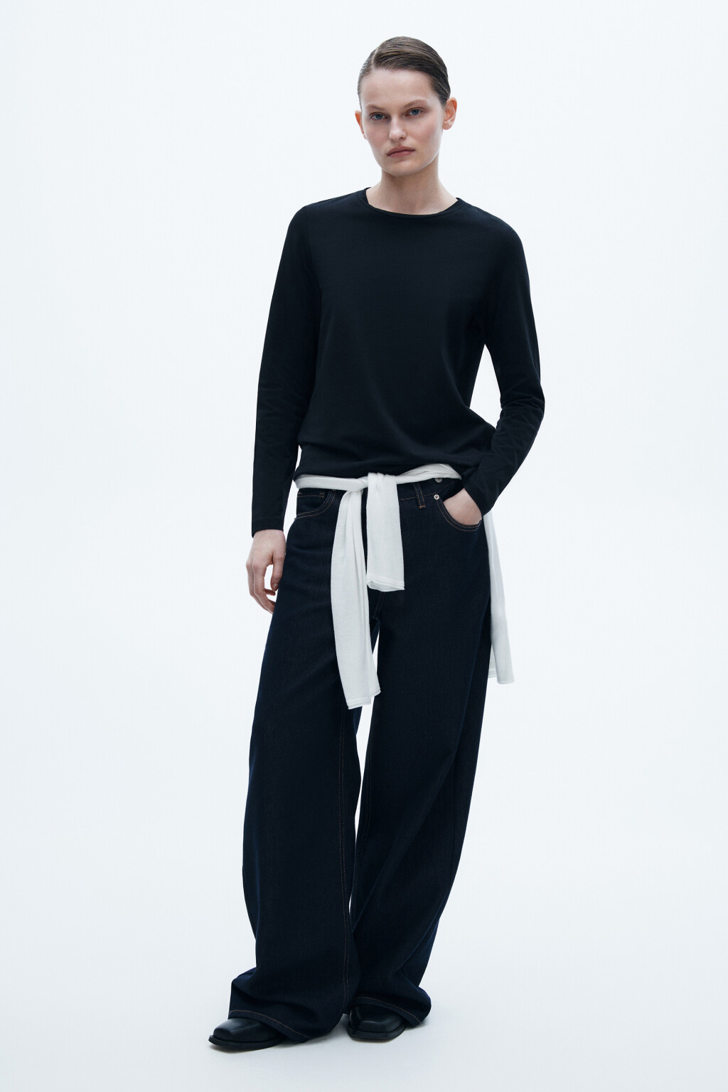 Лонгслив базовый из хлопкового трикотажа - цвет черный - 4