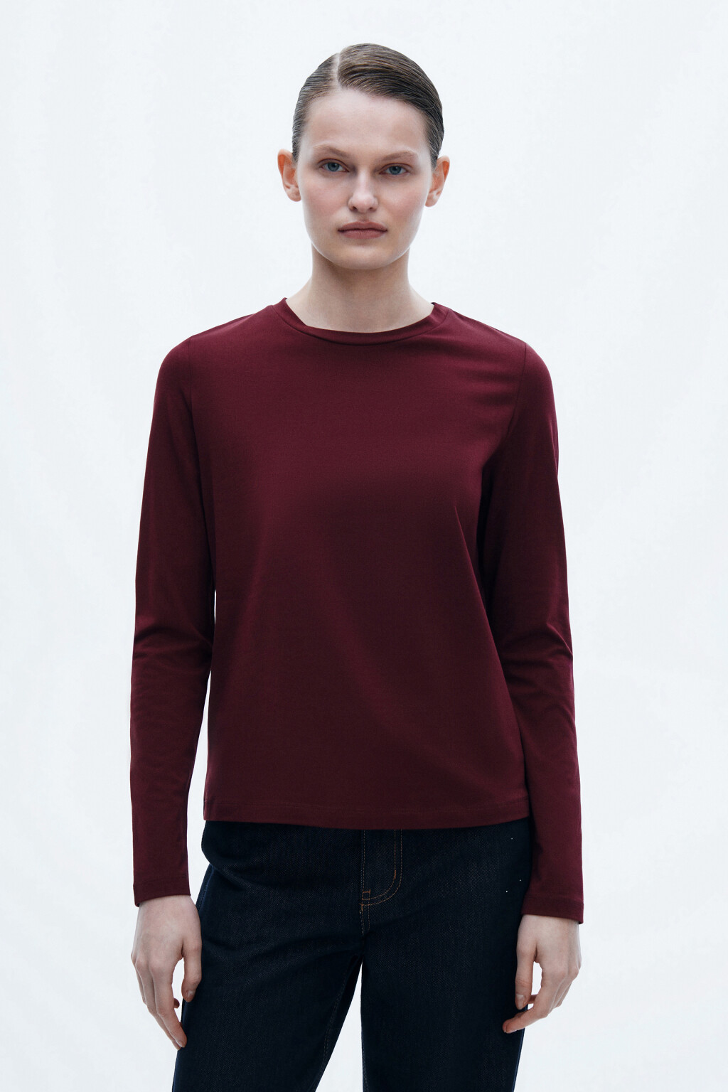 Лонгслив базовый из хлопкового трикотажа - цвет бордовый - 2