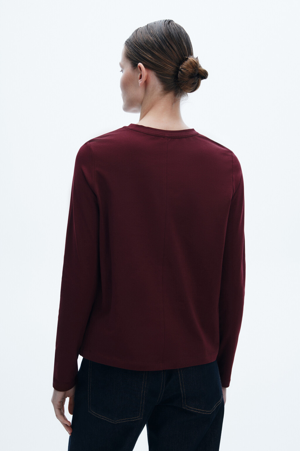 Лонгслив базовый из хлопкового трикотажа - цвет бордовый - 3