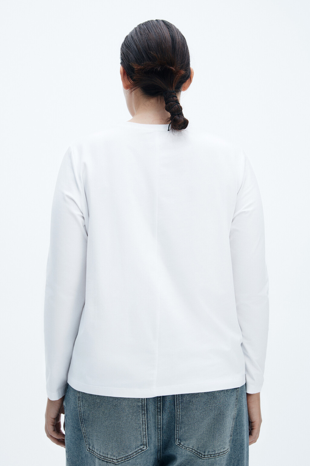 Лонгслив базовый из хлопкового трикотажа - цвет белый - 3