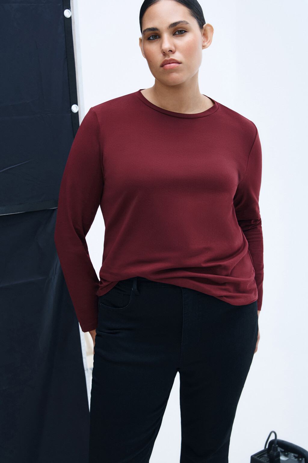 Лонгслив базовый из хлопкового трикотажа - цвет бордовый - 1