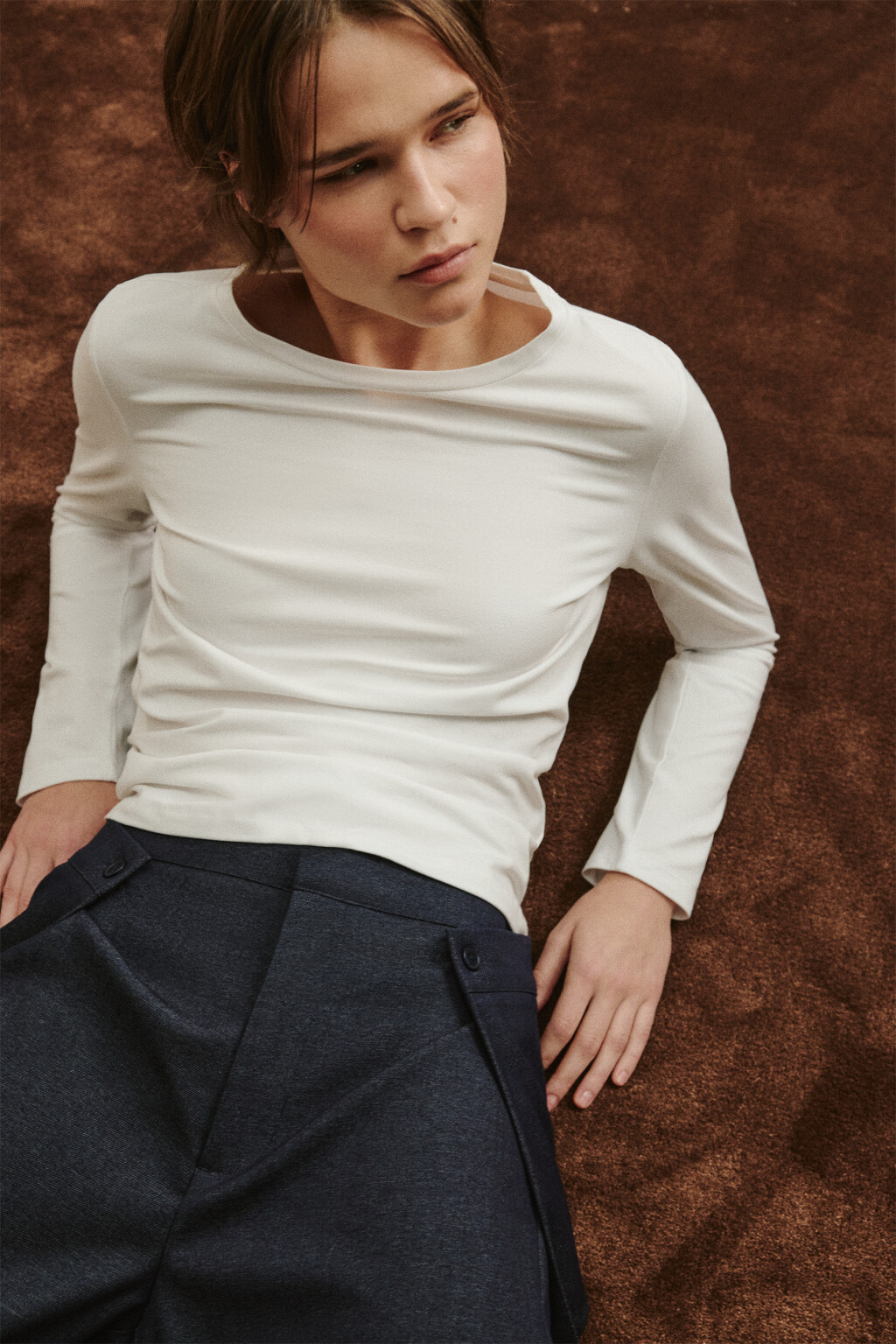 Лонгслив базовый из хлопкового трикотажа - цвет белый - 1