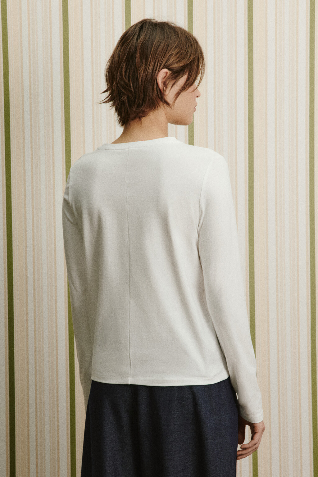 Лонгслив базовый из хлопкового трикотажа - цвет белый - 3