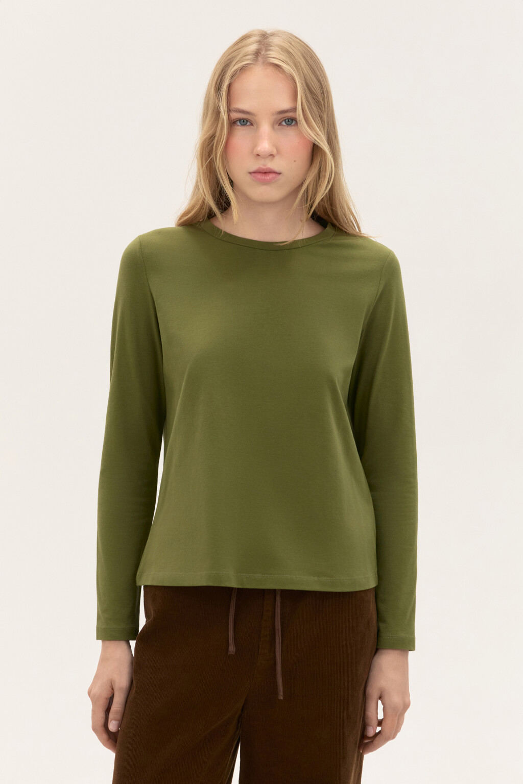 Лонгслив из хлопкового трикотажа - цвет зеленый - 2