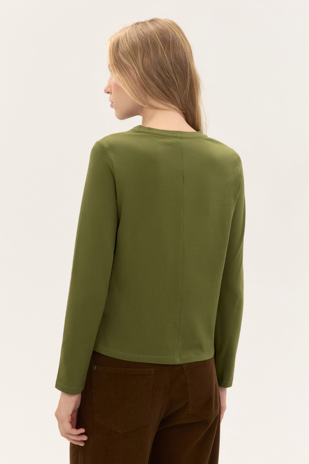 Лонгслив из хлопкового трикотажа - цвет зеленый - 3