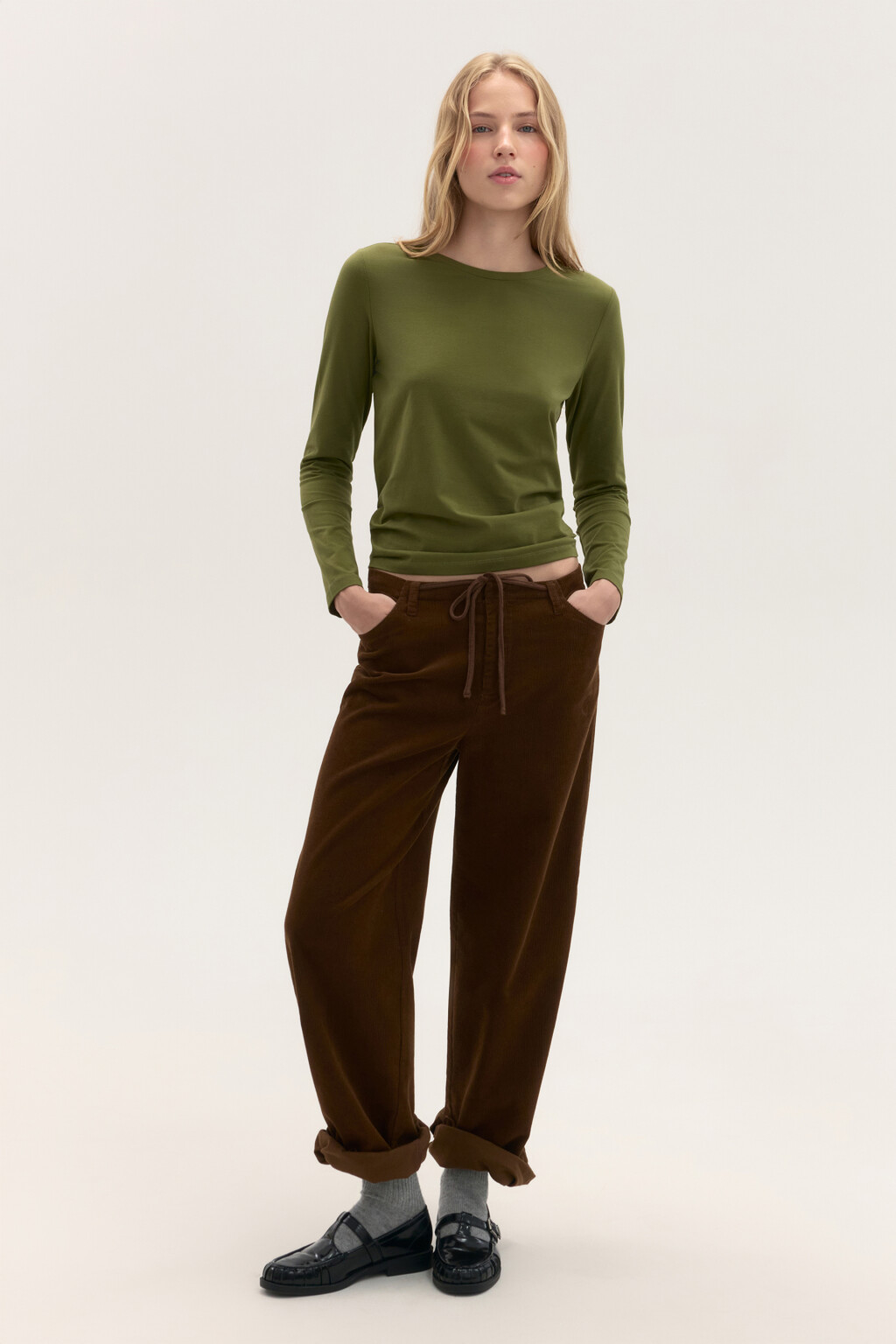 Лонгслив из хлопкового трикотажа - цвет зеленый - 4