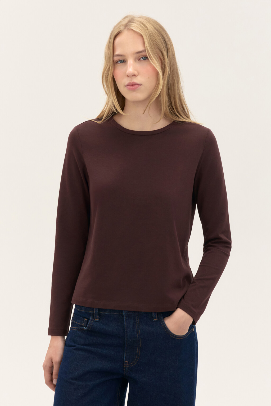 Лонгслив из хлопкового трикотажа - цвет коричневый - 2