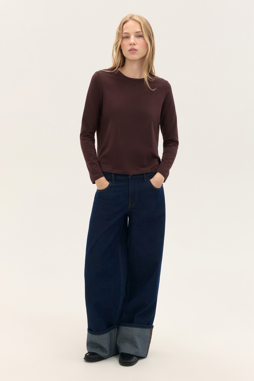 Лонгслив из хлопкового трикотажа - цвет коричневый - 4