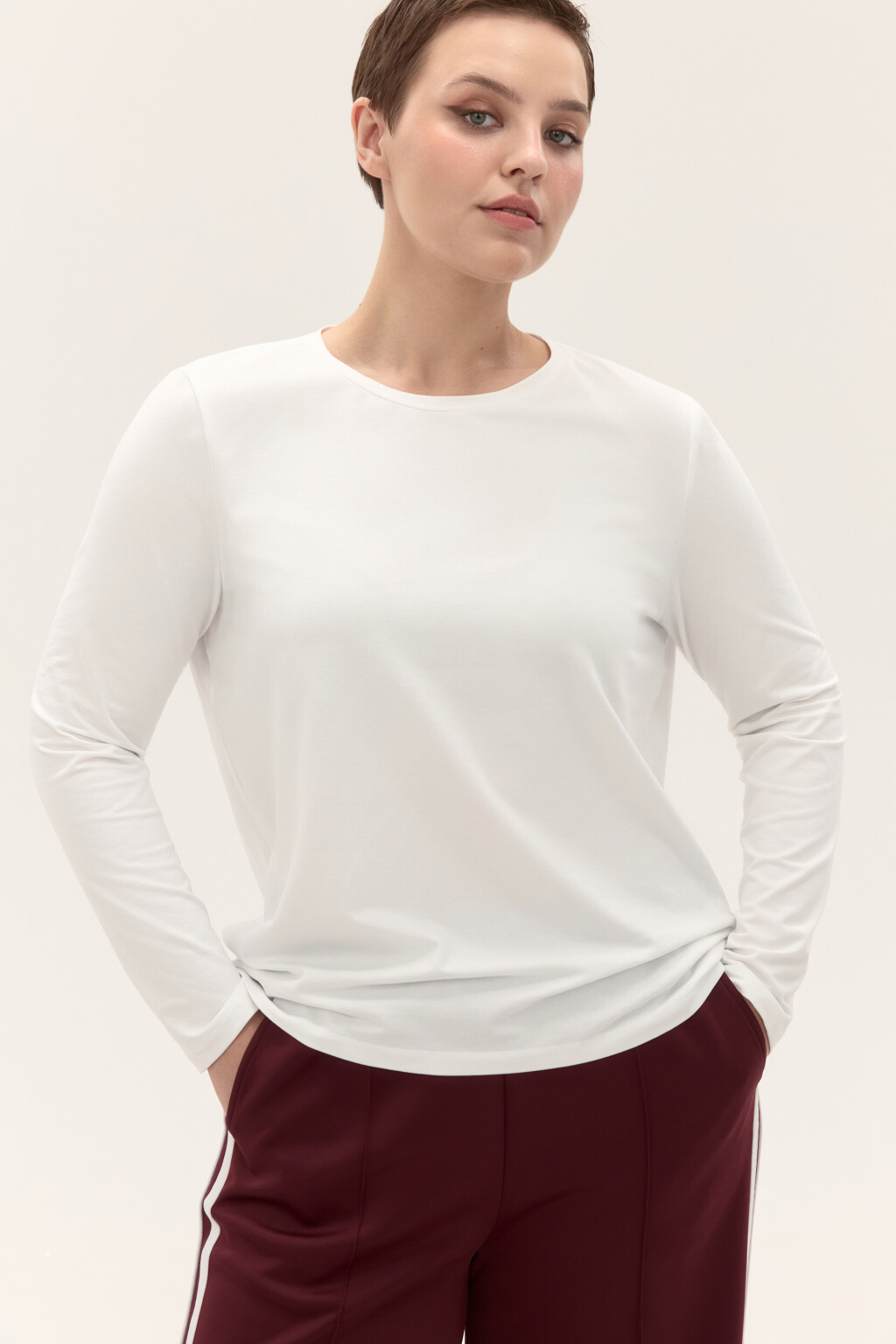 Лонгслив из хлопкового трикотажа - цвет белый - 1
