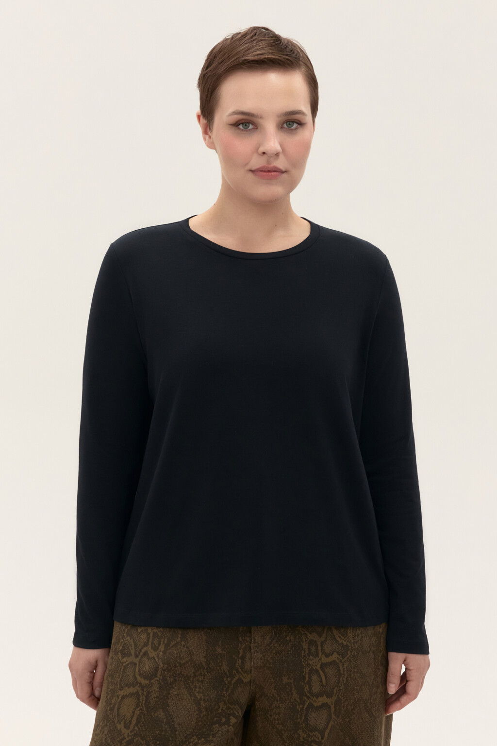 Лонгслив из хлопкового трикотажа - цвет черный - 2