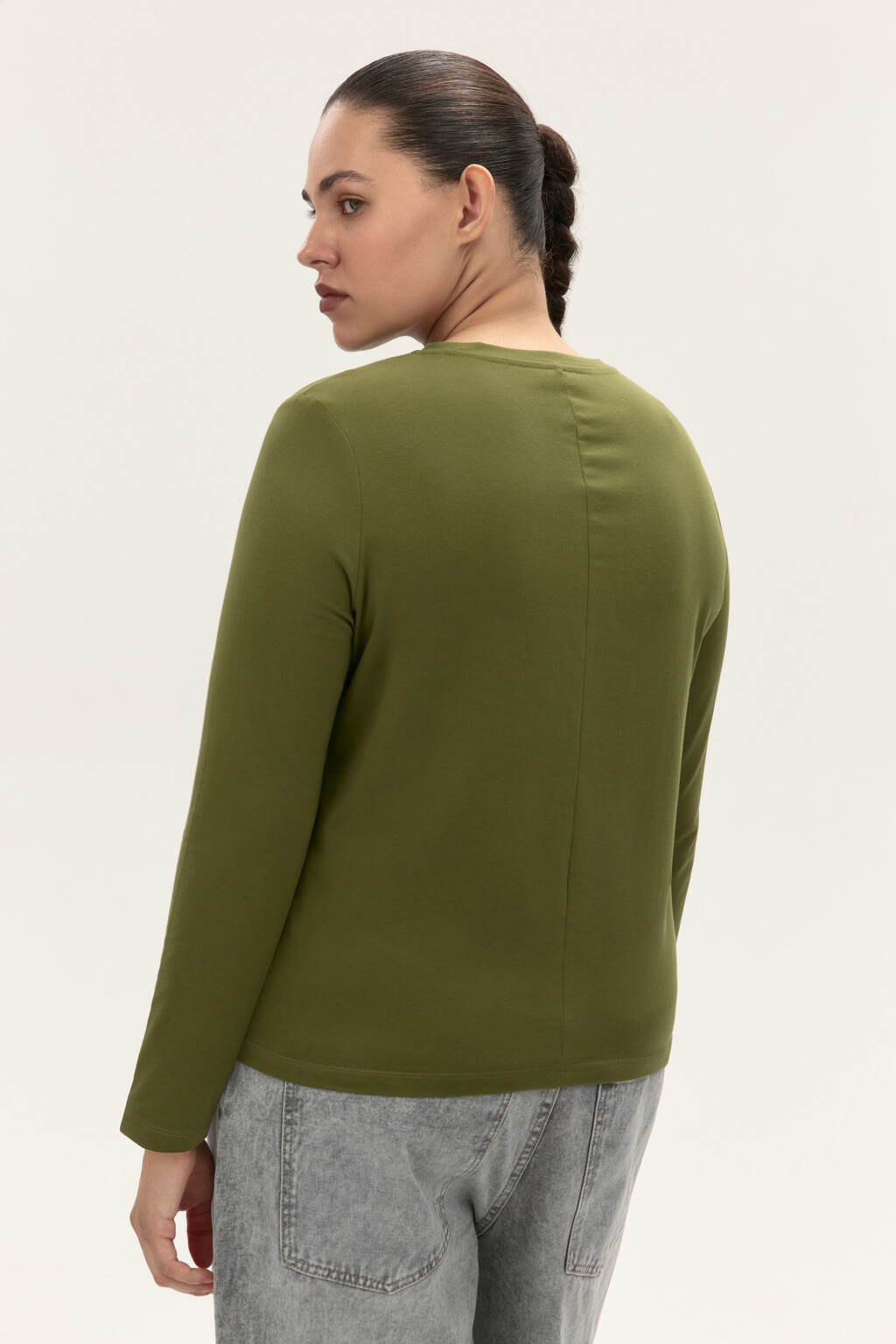 Лонгслив из хлопкового трикотажа - цвет зеленый - 3