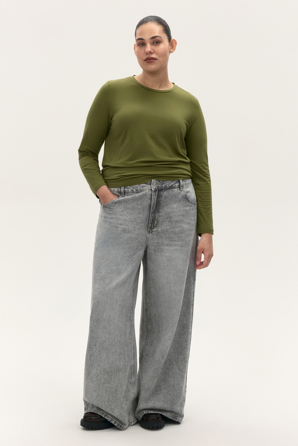 Лонгслив из хлопкового трикотажа - цвет зеленый - 4