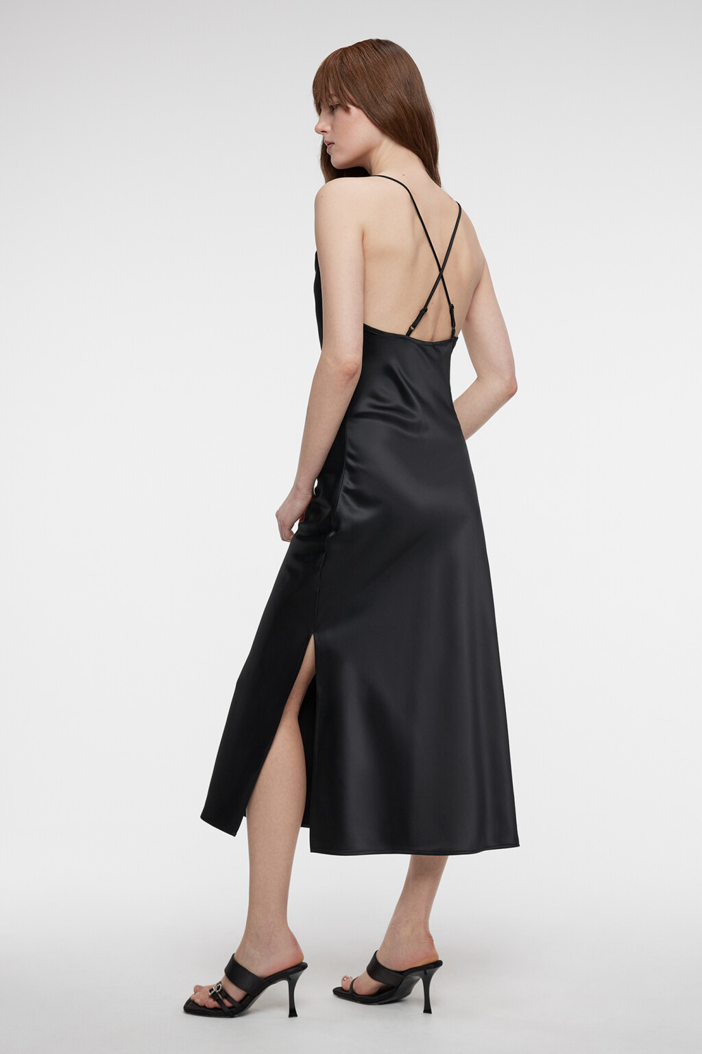Платье-комбинация MAYA миди атласное - цвет черный - 3