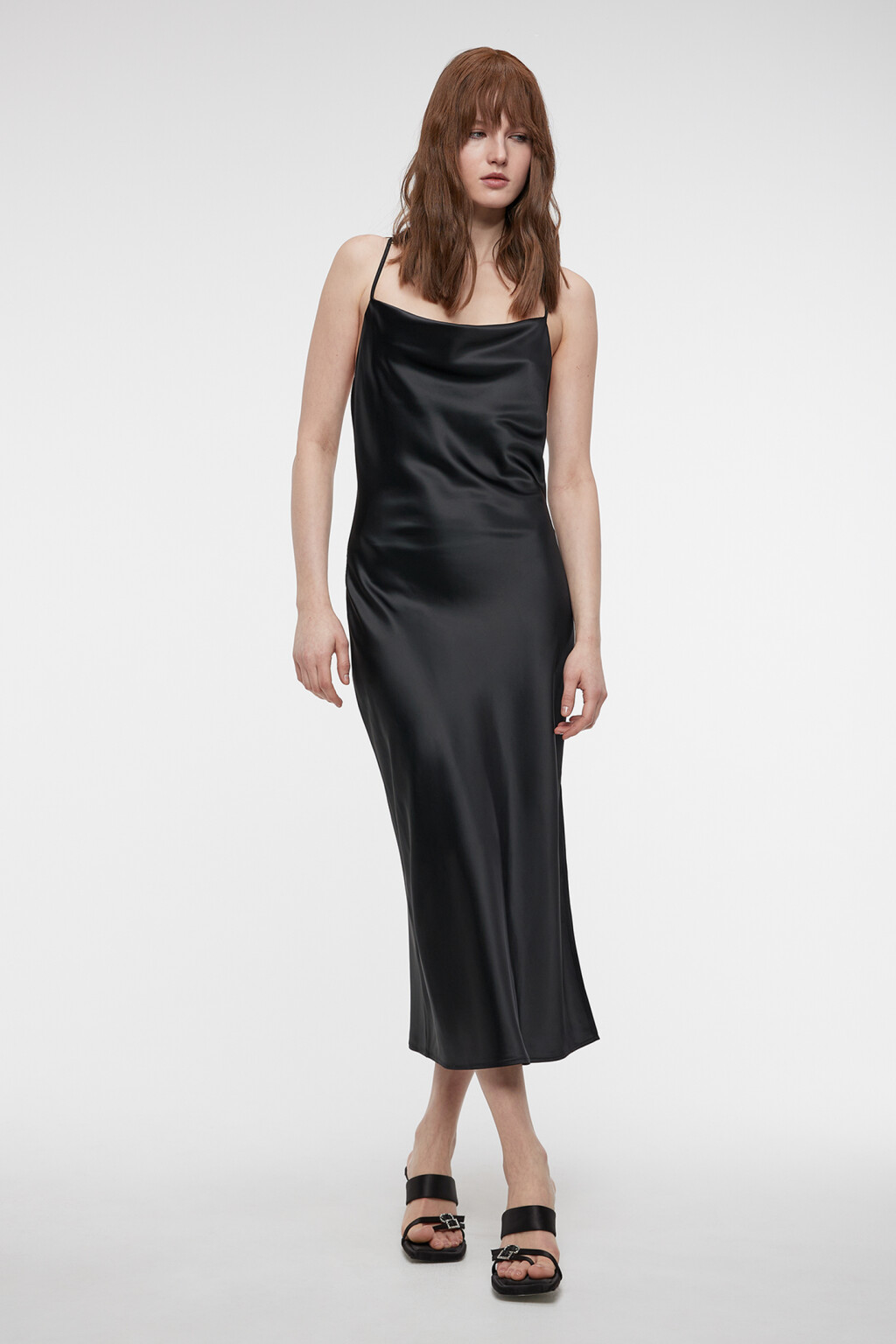 Платье-комбинация MAYA миди атласное - цвет черный - 4