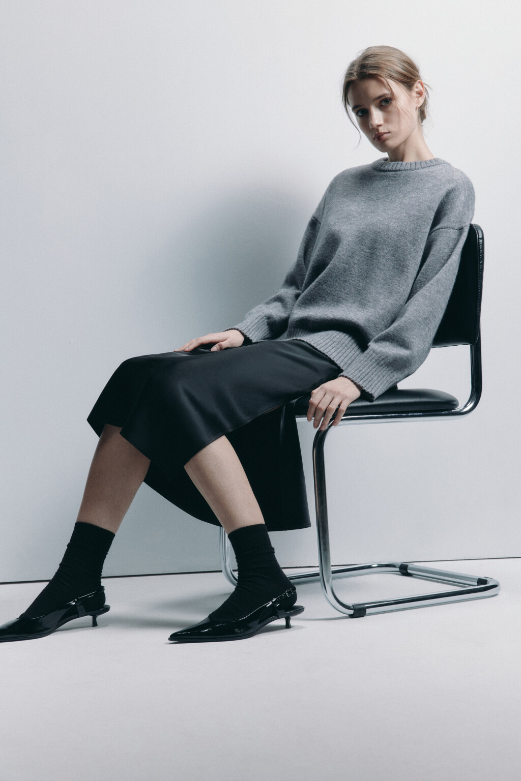 Платье-комбинация MAYA миди атласное - цвет черный - 1