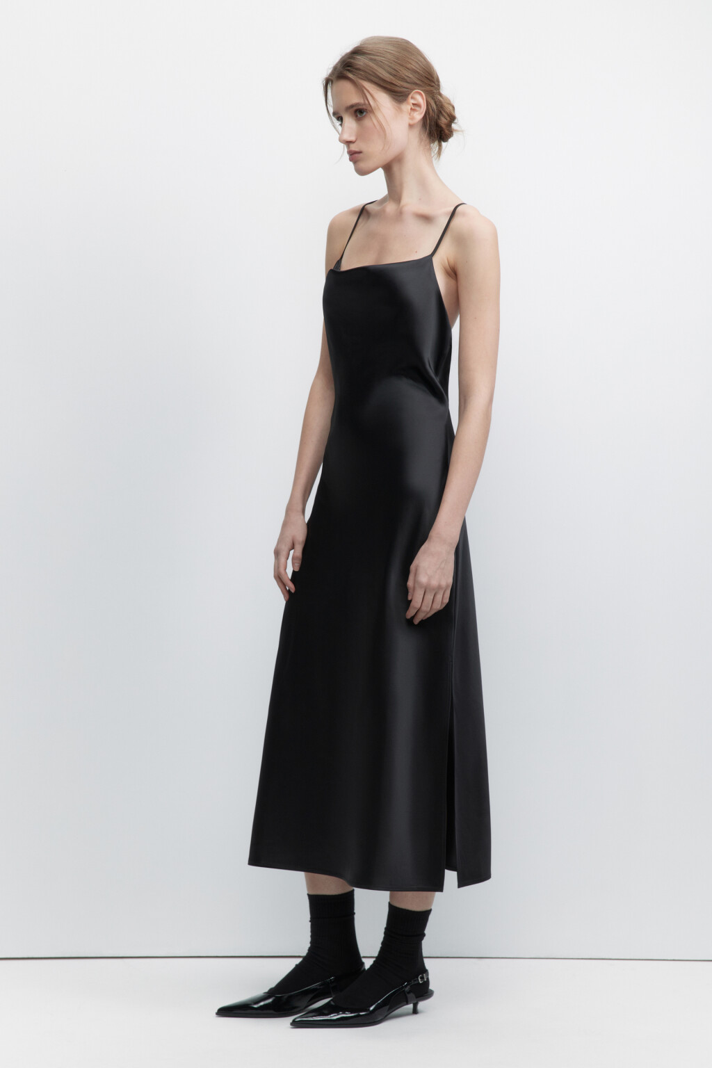 Платье-комбинация MAYA миди атласное - цвет черный - 3