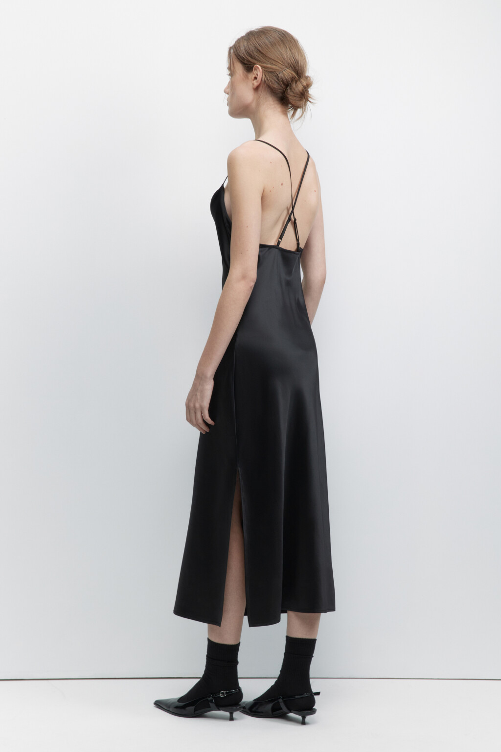 Платье-комбинация MAYA миди атласное - цвет черный - 4