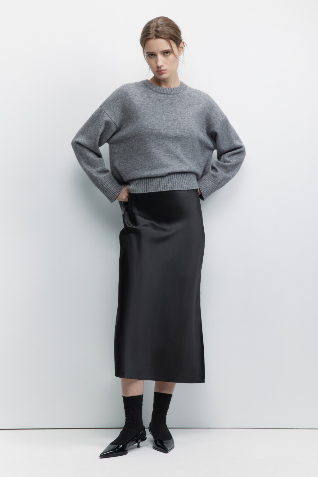 Платье-комбинация MAYA миди атласное - цвет черный - 5