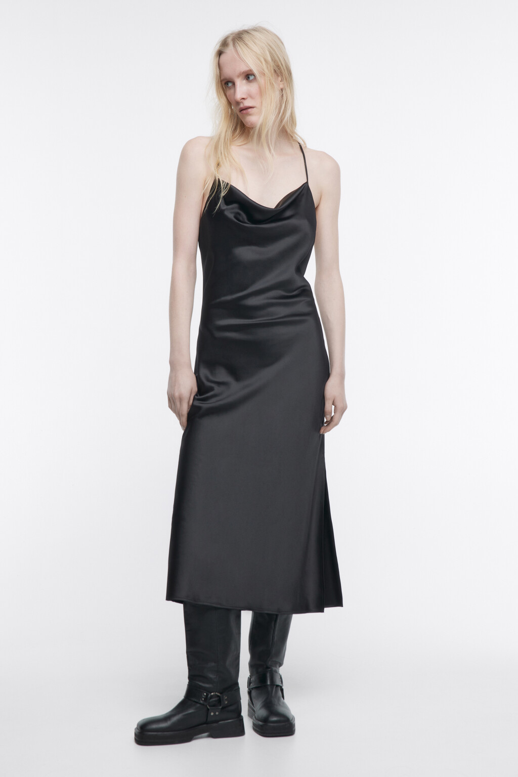Платье-комбинация MAYA миди атласное - цвет черный - 2