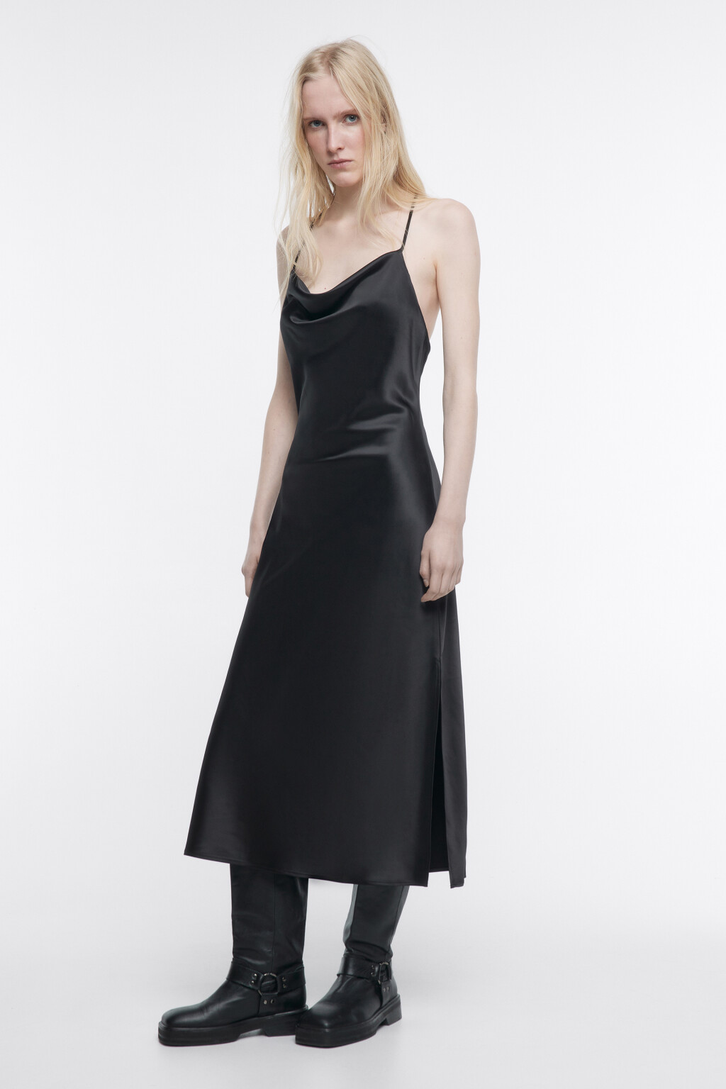 Платье-комбинация MAYA миди атласное - цвет черный - 3