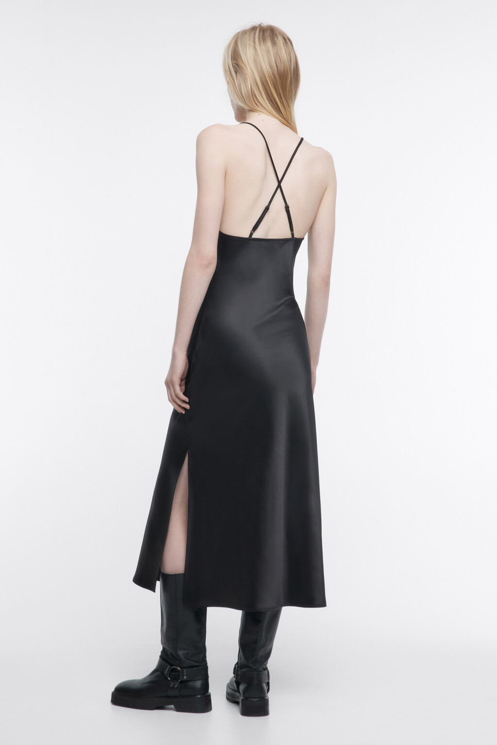 Платье-комбинация MAYA миди атласное - цвет черный - 4