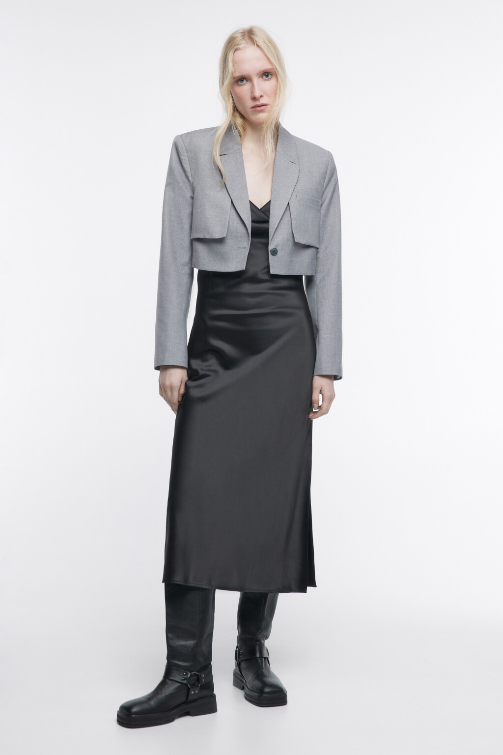 Платье-комбинация MAYA миди атласное - цвет черный - 5